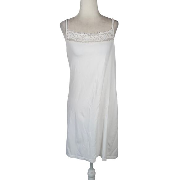 Vintage 90s Express White Cotton Lace Trim Mini Slip Cami Dress 12 - Picture 1 of 6